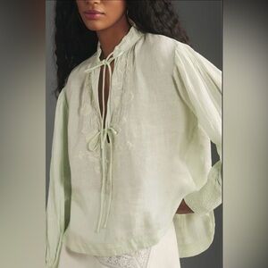 Anthropologie Embroidered Linen Blouse